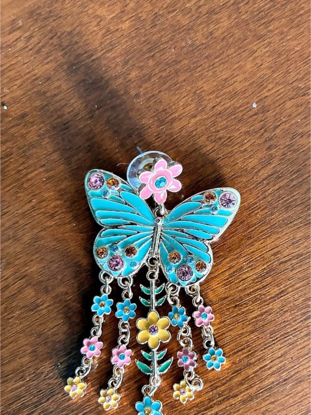 Butterfly Floral Drop Earrings in Turquoise & Gold